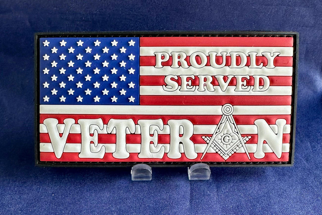 Patriotic Masonic Veteran  PVC Patch. Free Shipping.
