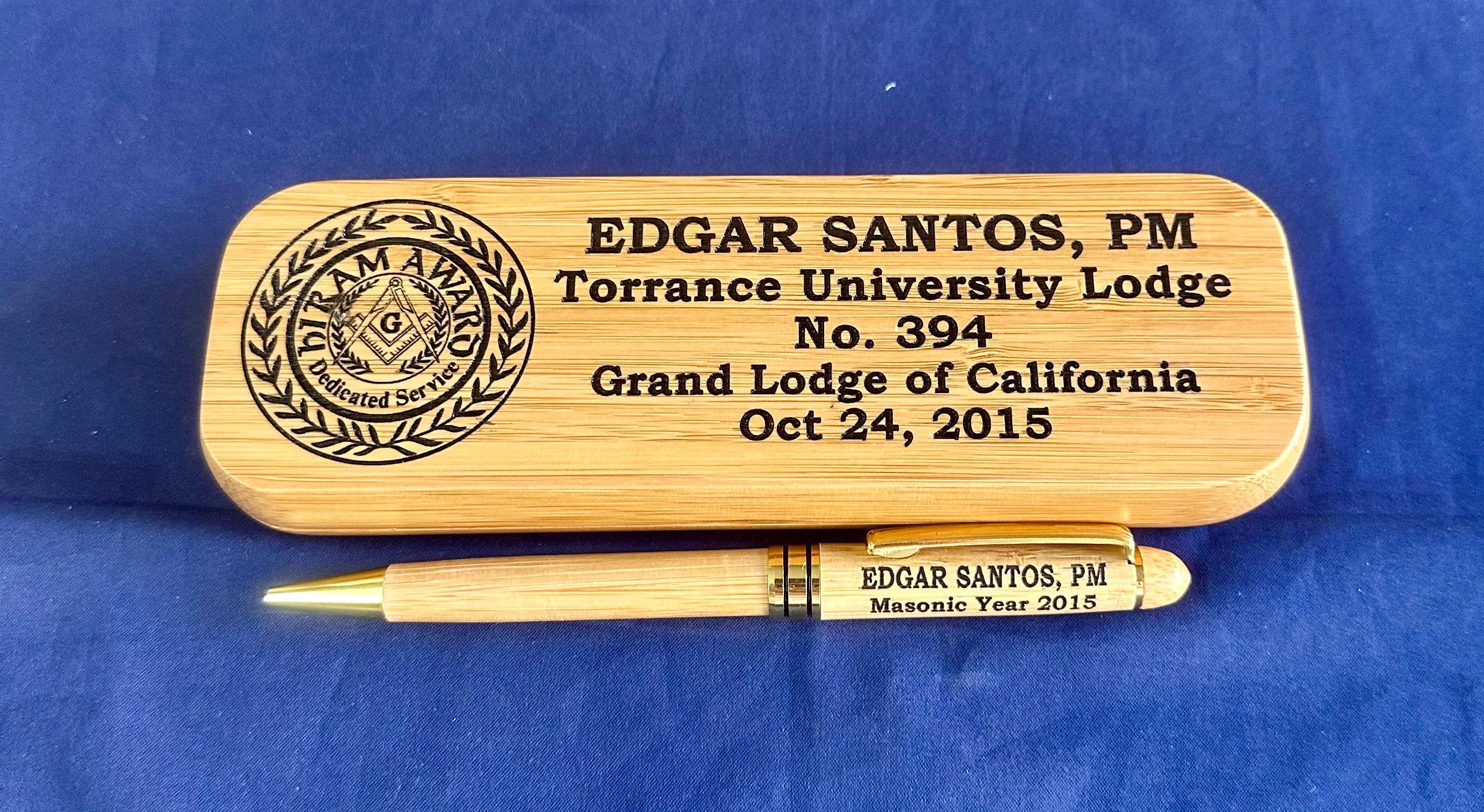 Personalized Bamboo Pen and Holder for Hiram Awardee. Message us the name & lodge.