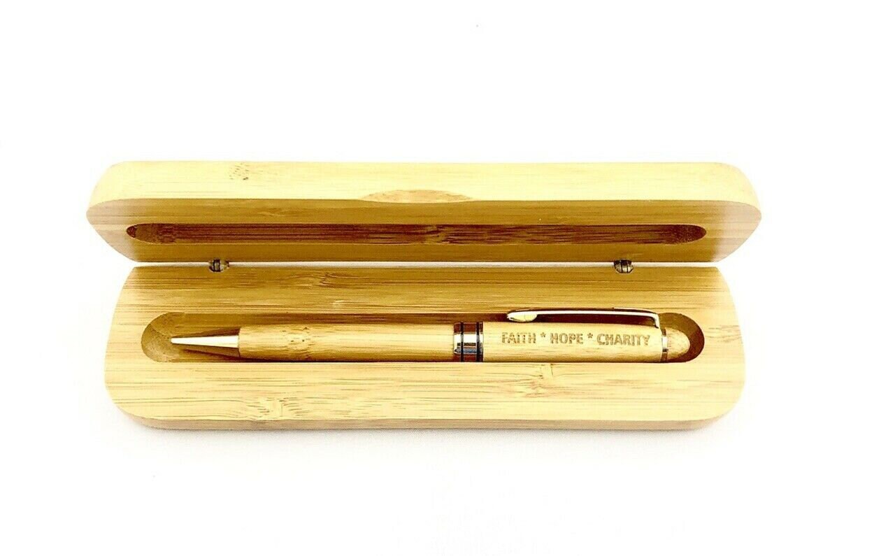 Faith Hope Charity Masonic Bamboo Pen and Pen Holder ***FREE SHIPPING***