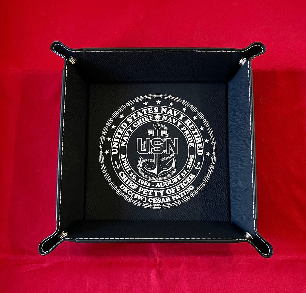 6”x6” Leatherette Snap Up Tray USN Personalized Retired. PM us your information.