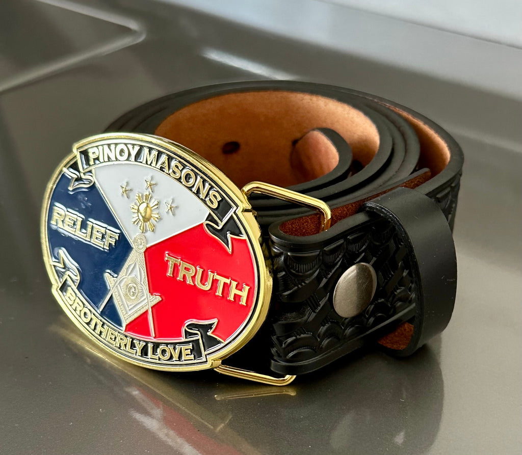 3.25” Wide Belt Buckle Pinoy Masons. Free Shipping.