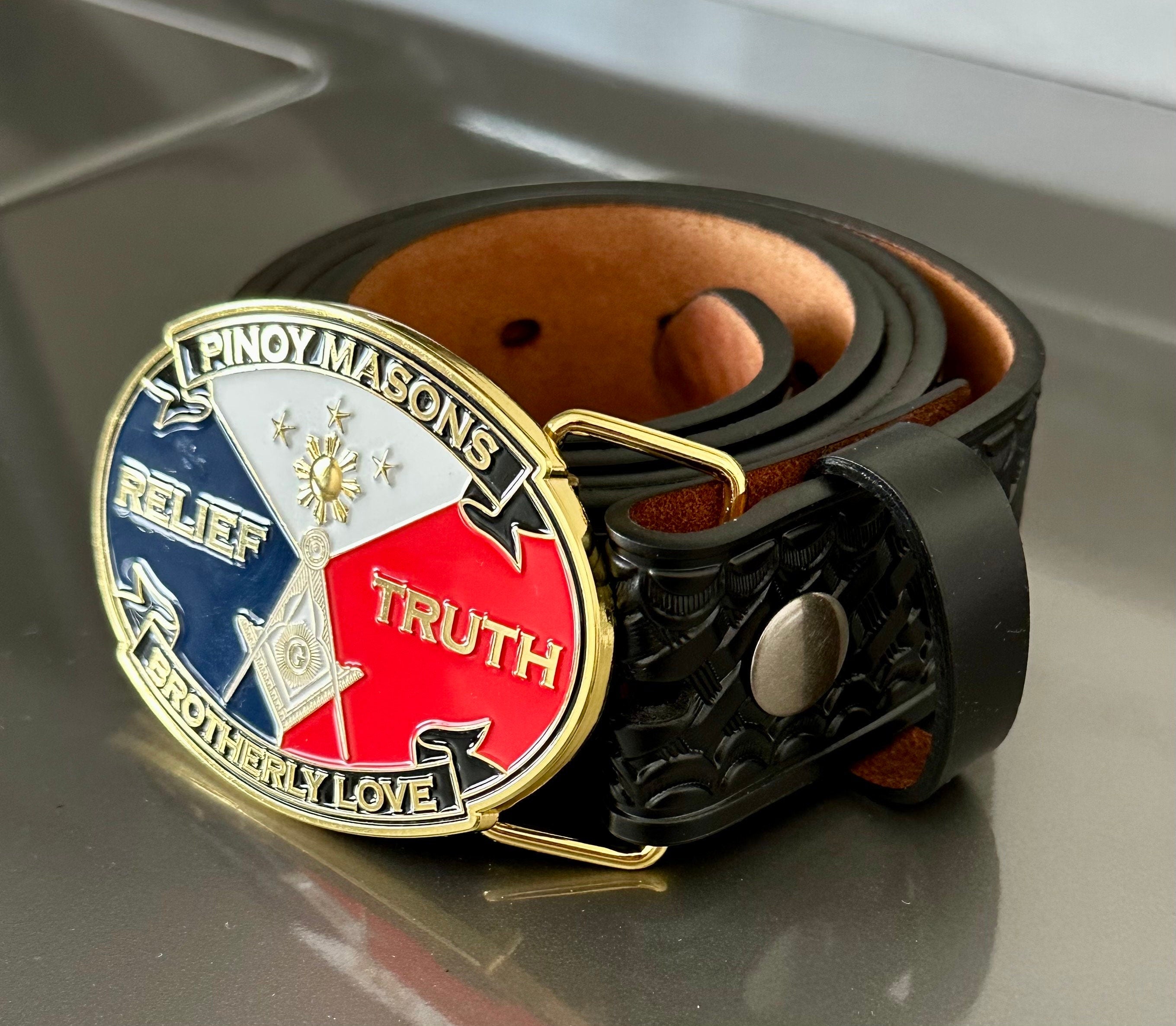 3.25” Wide Belt Buckle Pinoy Masons. Free Shipping.