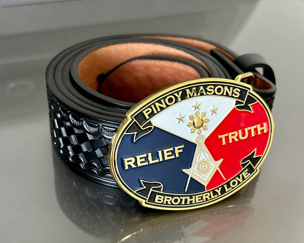 3.25” Wide Belt Buckle Pinoy Masons. Free Shipping.