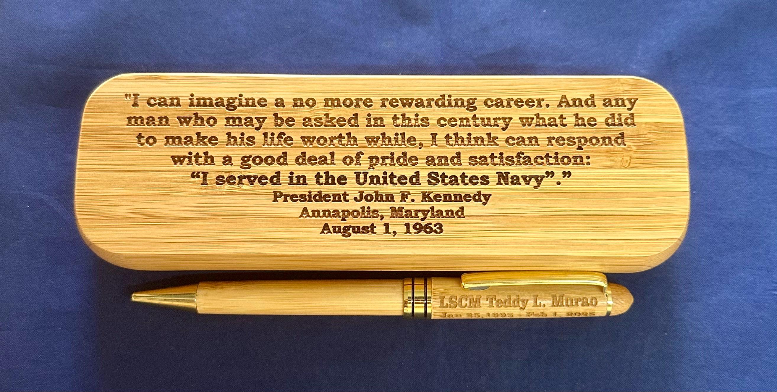 Personalized Bamboo Pen and Holder for U.S. Navy Retired. Message us the name & rate.