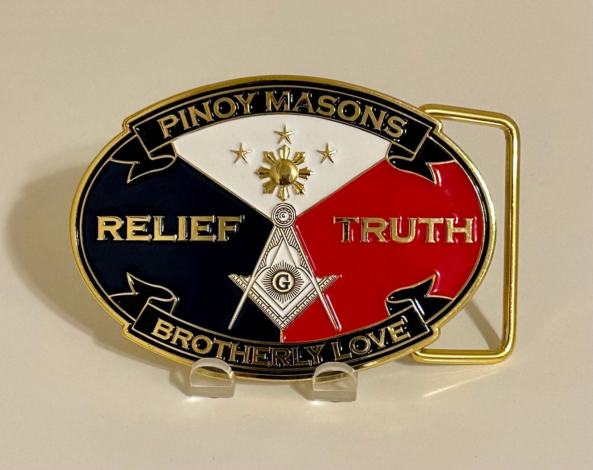 3.25” Wide Belt Buckle Pinoy Masons. Free Shipping.