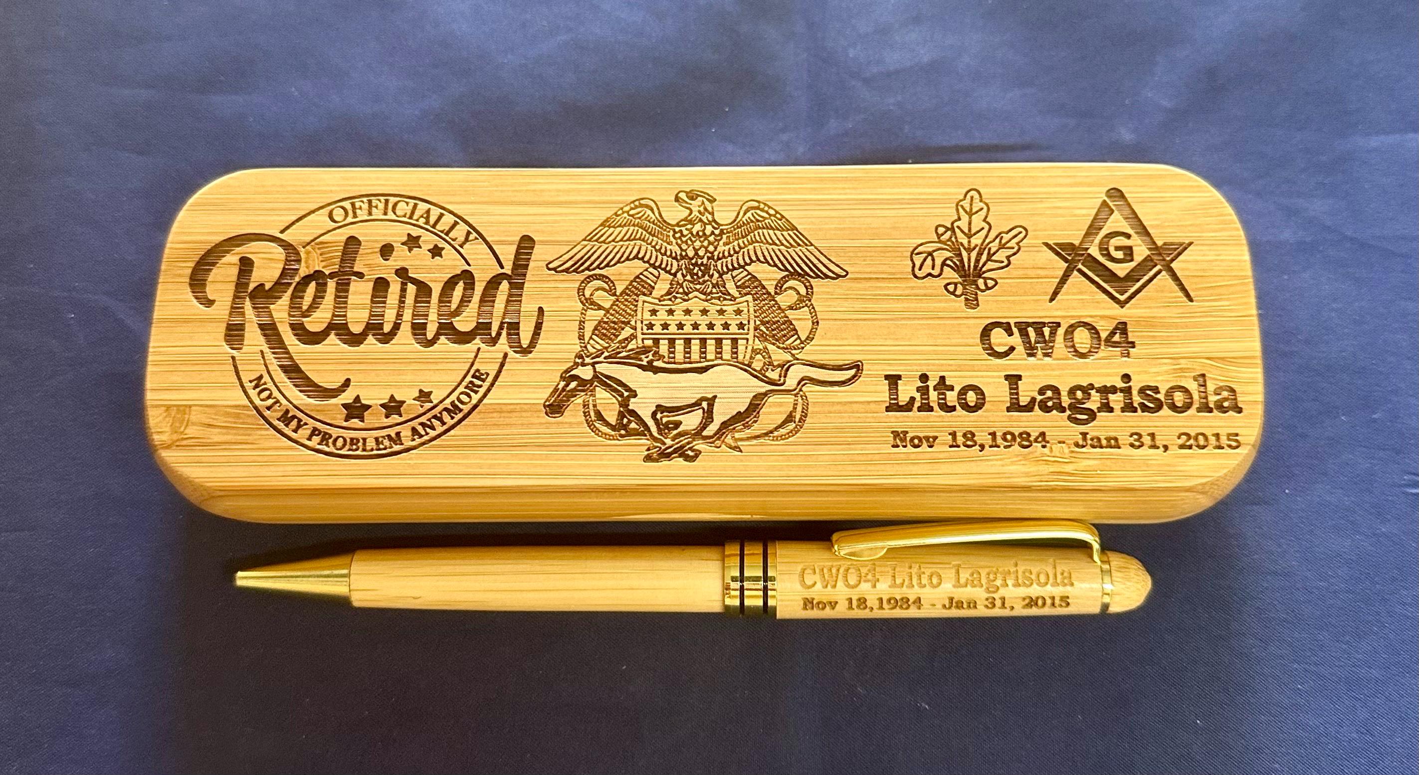 Personalized Bamboo Pen and Holder for U.S. Navy Retired. Message us the name & rate.