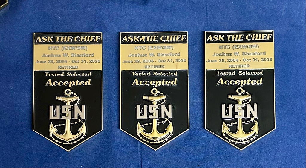 Personalized Chevron Coin for U.S. Navy CPO SCPO MCPO Message us the name & rate.