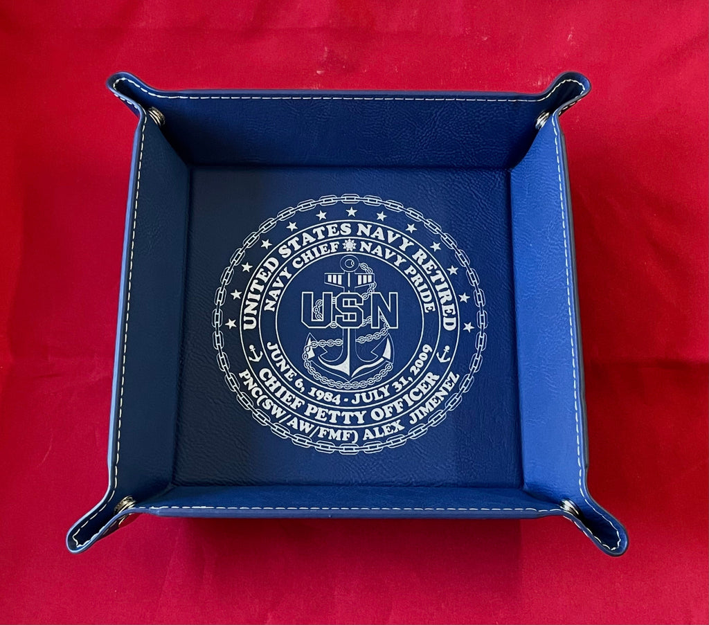 6”x6” Leatherette Snap Up Tray USN Personalized Retired. PM us your information.