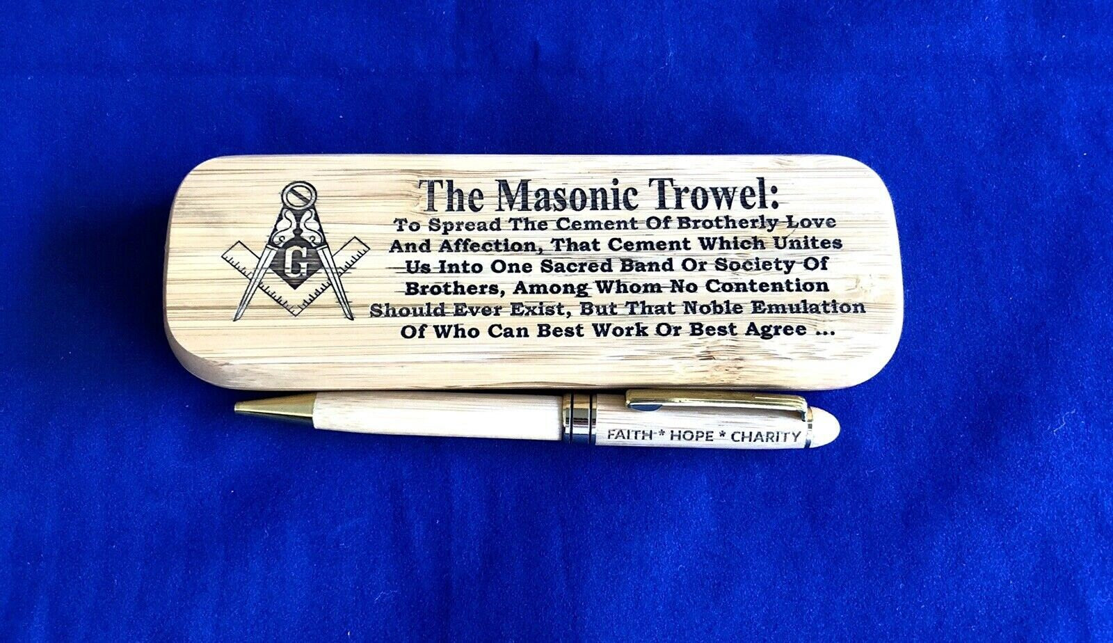 Masonic Trowel Bamboo Pen and Pen Holder