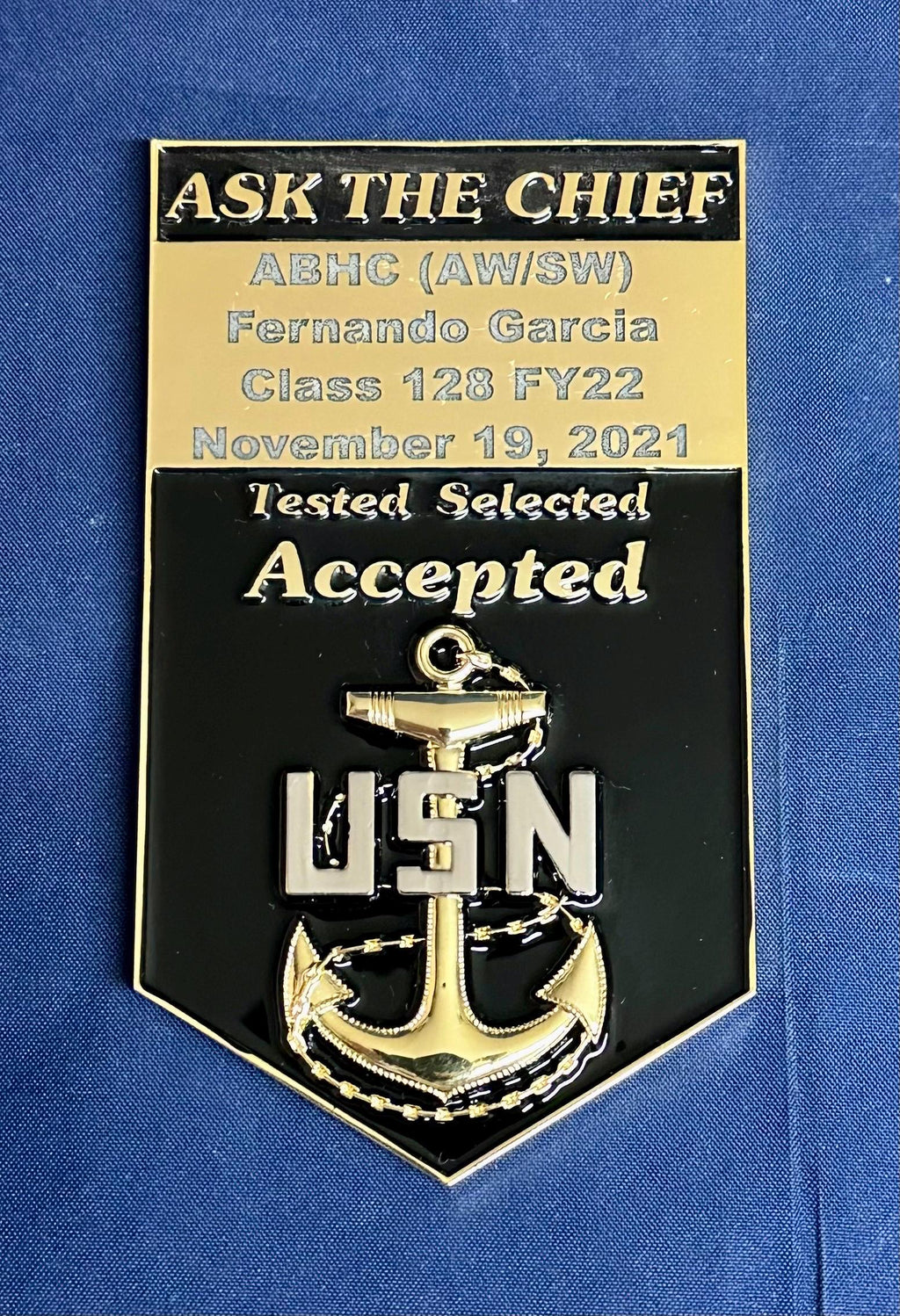 Personalized Chevron Coin for U.S. Navy CPO SCPO MCPO Message us the name & rate.