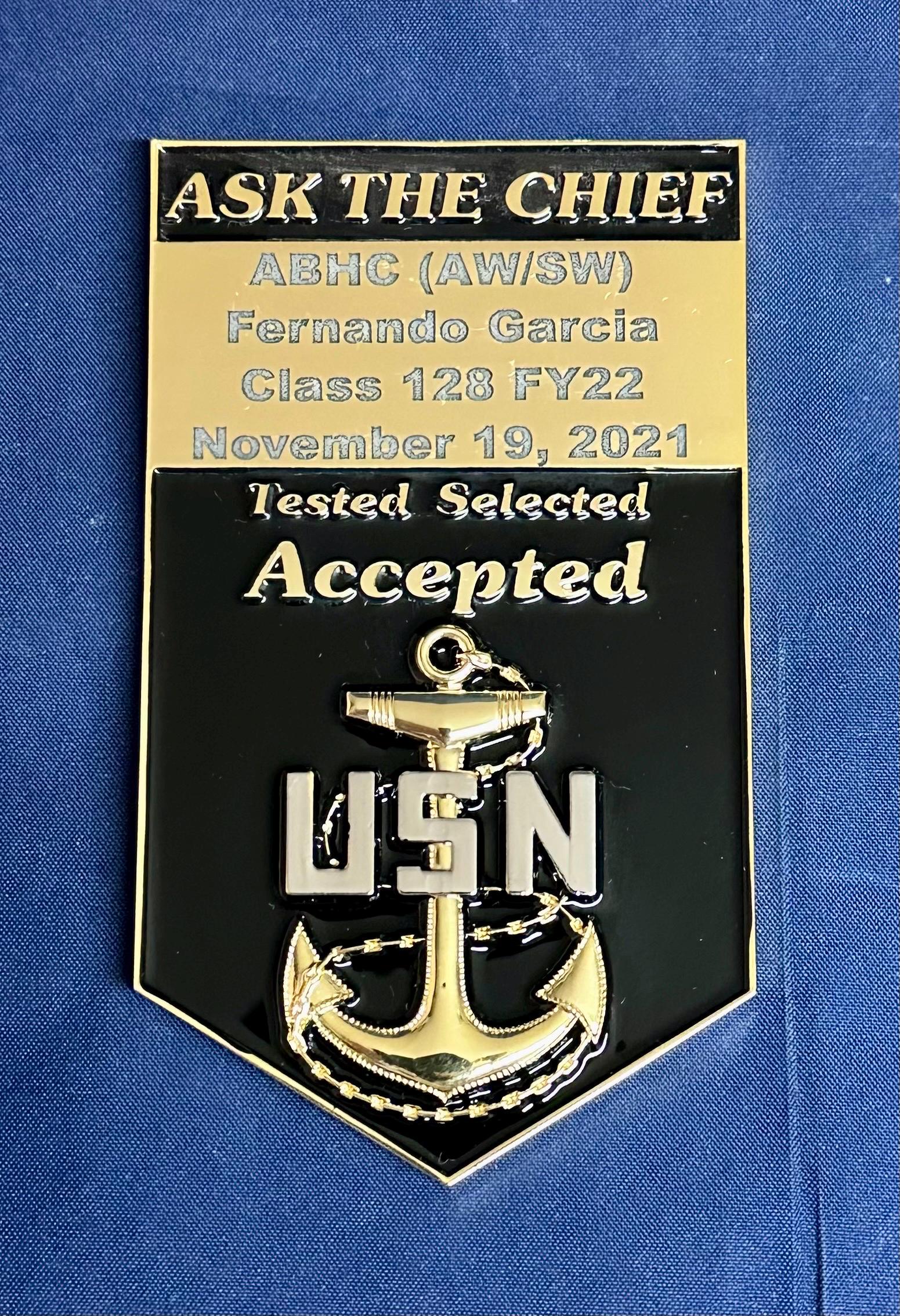 Personalized Chevron Coin for U.S. Navy CPO SCPO MCPO Message us the name & rate.