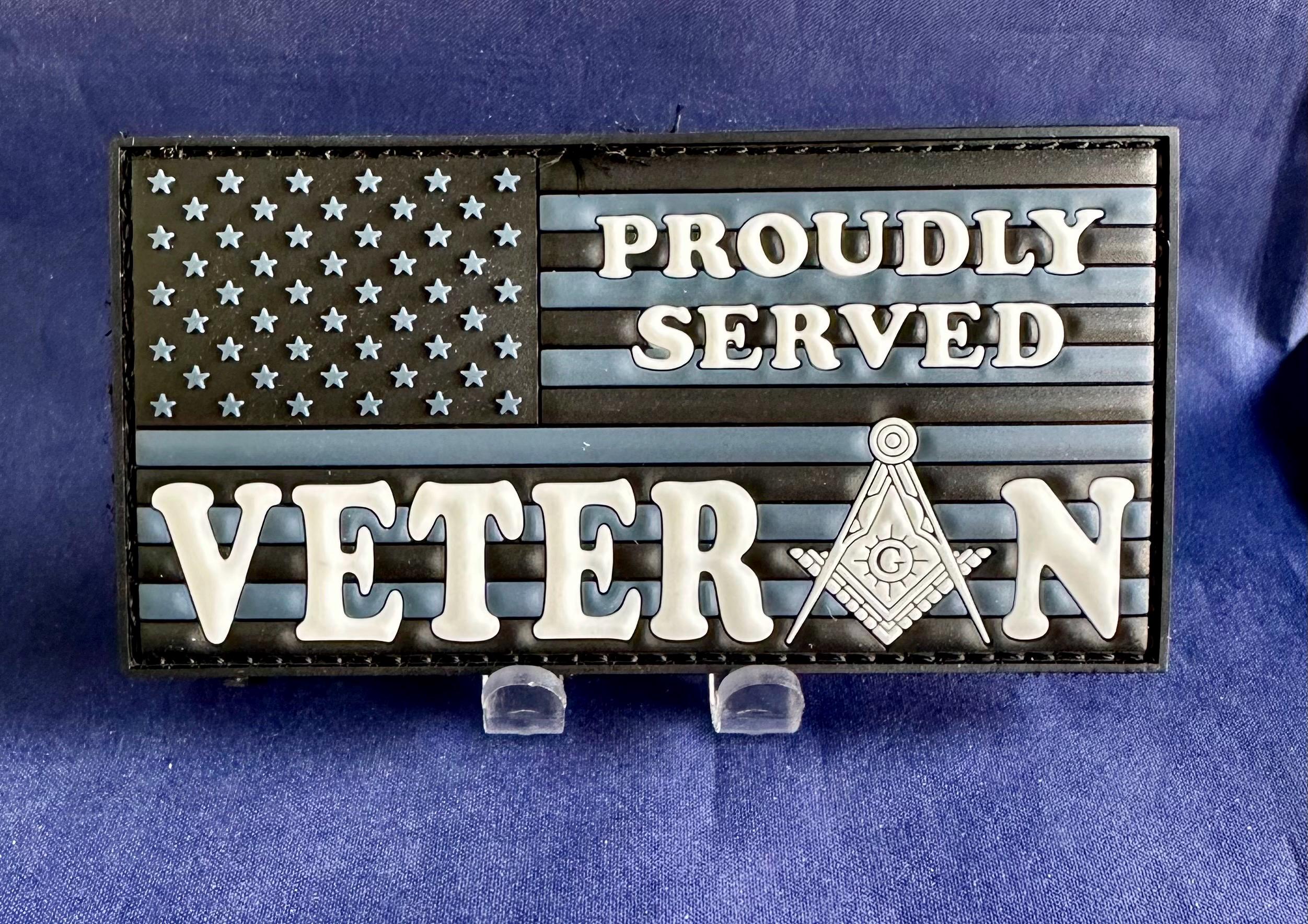 Patriotic Masonic Veteran  PVC Patch. Free Shipping.