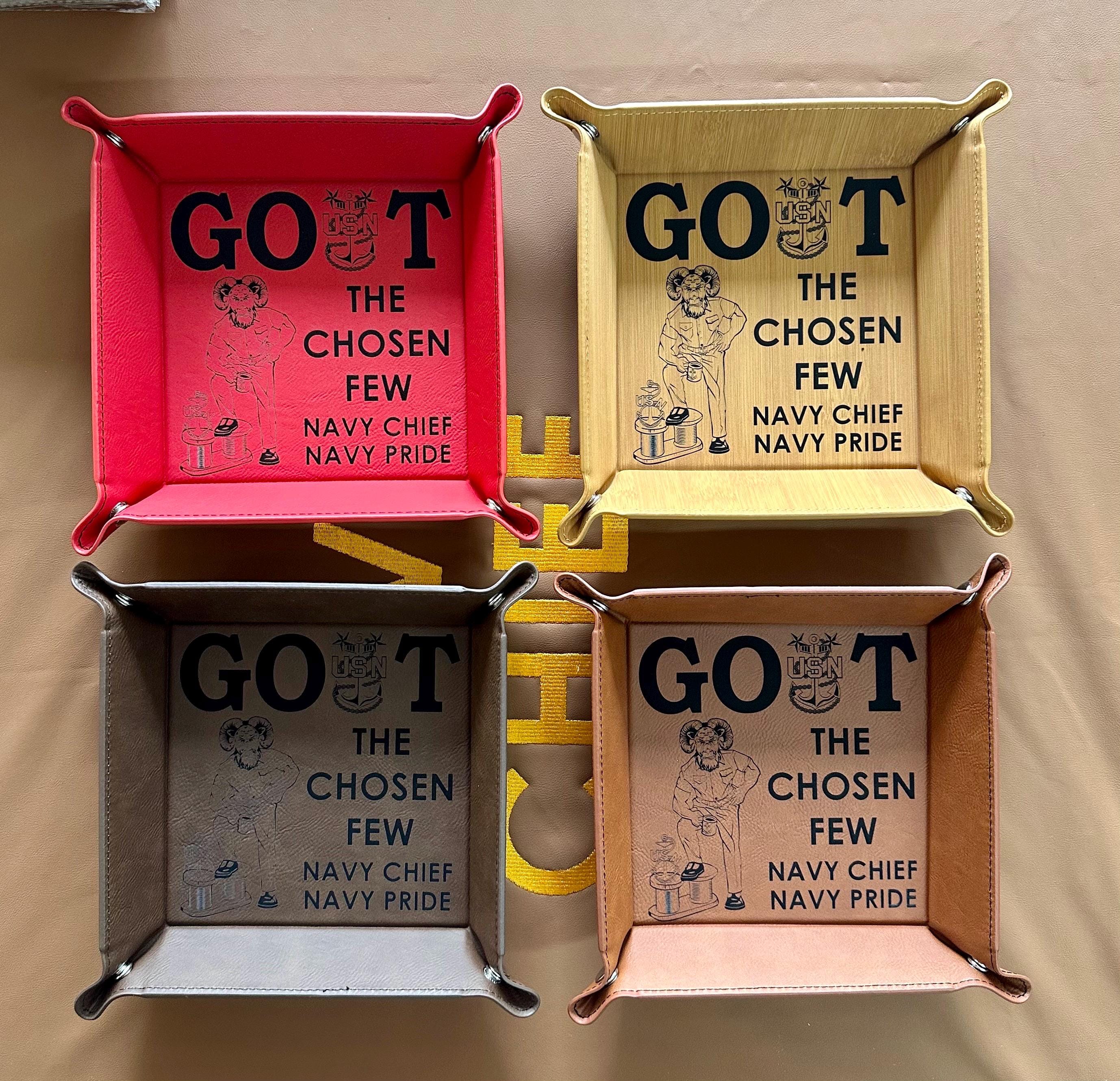 GOAT Chiefs 6”x6” Leatherette Snap Up Tray. Free Shipping