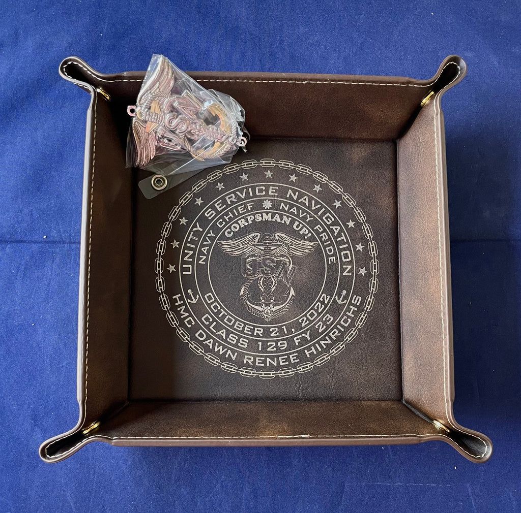 CPO Class 129/FY23 6”x6” Leatherette Snap Up Tray. PM us your information.