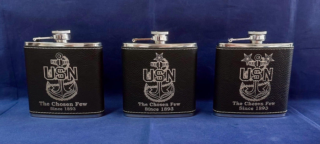 Chief Senior Chief Master Chief 6oz Leatherette Flask.