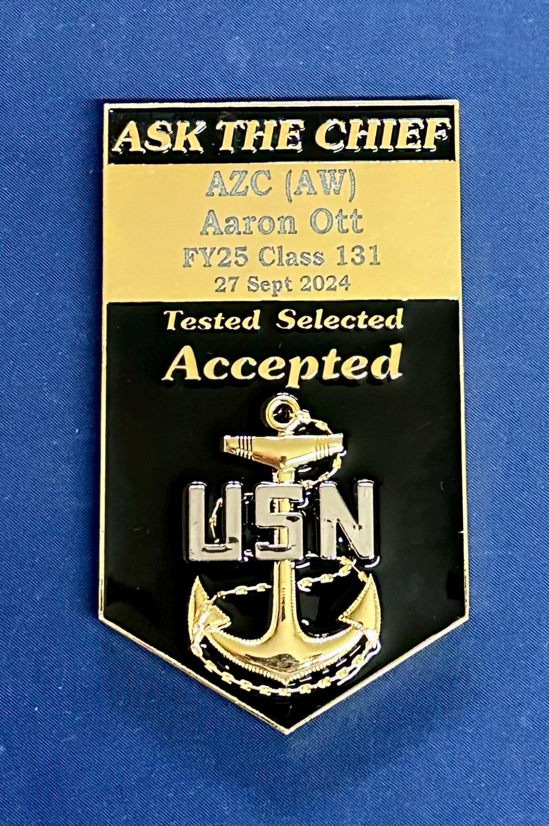 Personalized Chevron Coin for U.S. Navy Chief Petty Officer Class 132/FY26 Sponsors and Leads. Message us the name & rate.
