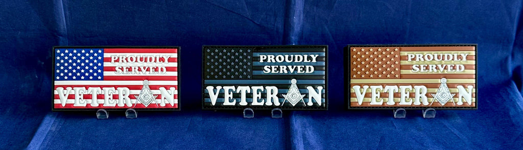 Patriotic Masonic Veteran  PVC Patch. Free Shipping.