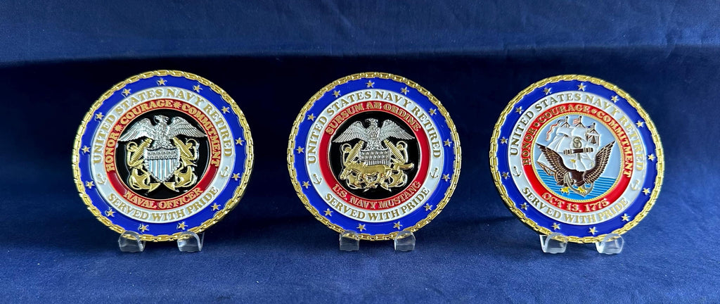 Personalized Retired Coin for U.S. Navy CPO, SCPO, MCPO, All Hands, Officer, Mustang. Please message us the name & date, other information.