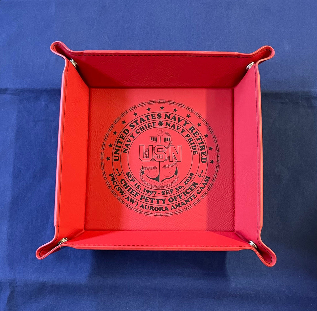 6”x6” Leatherette Snap Up Tray USN Personalized Retired. PM us your information.