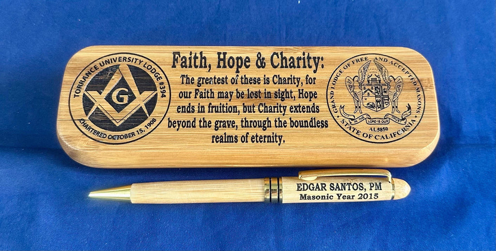 Personalized Bamboo Pen and Holder for Hiram Awardee. Message us the name & lodge.