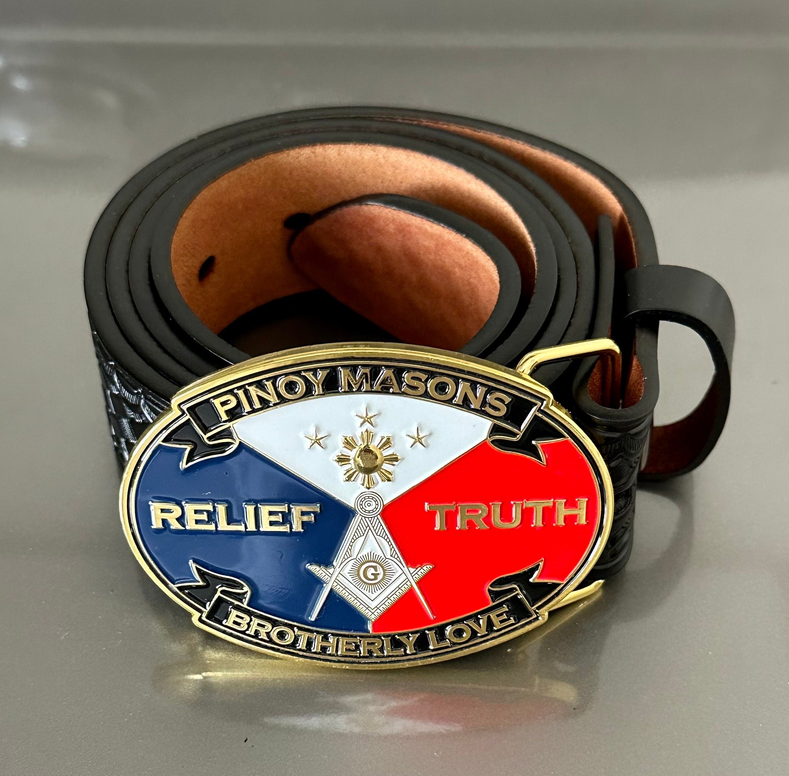 3.25” Wide Belt Buckle Pinoy Masons. Free Shipping.